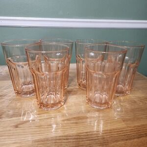 Vintage Set of 6 IKEA Pokal Clear  Pink Nine Paneled Tumblers/Drinking Glasses